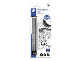 Charcoal pencils in assorted degrees and 1 paper stump Staedtler, black