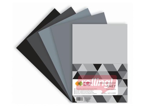 Vahtplastist käsitööleht Happy Color, Grey, A4,  5 lehte, 5 värvi