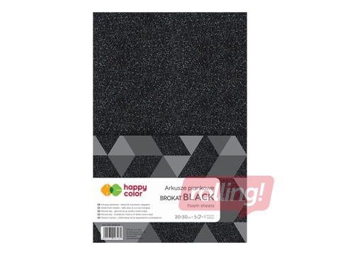 Vahtplastist käsitöölehed Happy Color, must, sädelusega, A4, 5 lehte