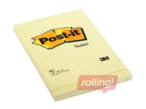 Post-it märkmepaber, iseliimuv, 102 x 152 mm, 100 lehte, ruuduline, kollane 