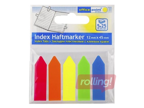 Indeksid Arrow, plastist, 12x45mm, 5x25 lehte