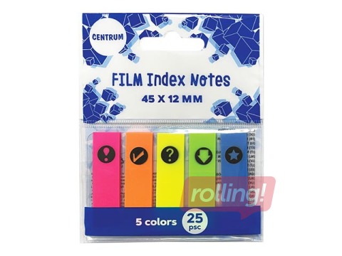 Index tabs Centrum, plastic, 45x12 mm, 5neon col.x25sh.