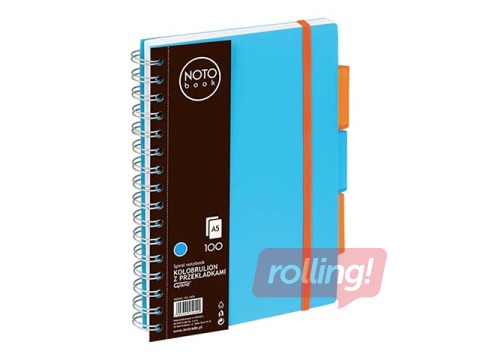 Notebook with spiral binding and 3 dividers, A5, blue, squared, 100 sheets