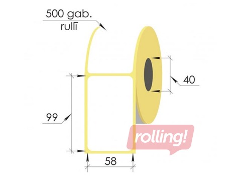 Termoetikett rullis, 58 x 99 mm, TermoTop, 500 tk