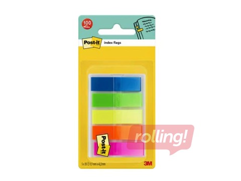 Indekseerimissildid Post-it, plastikust, 5 läbipaistvat värvi, 11.9x43.2mm