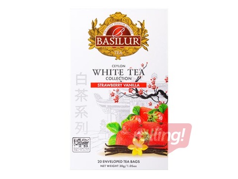 Tee valge Basilur Premium White Tea Strawberry & Vanilla, 20 pakki.