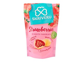 Strawberries in white chocolate Skriveri, 100g