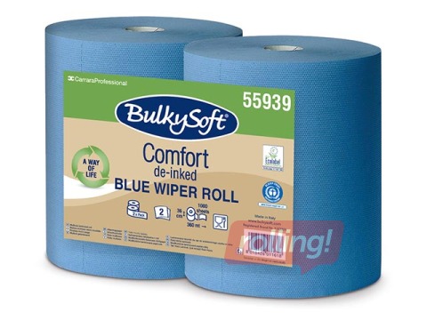 Tööstuslik paber Bulkysoft Comfort, 2 rulli, 360m, 1000 lehte, 2 kihti, sinine