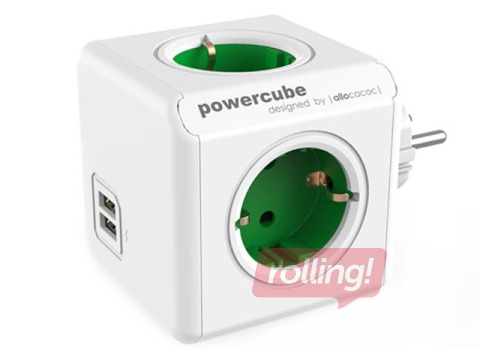 Pistikupesa kuubik PowerCube USB, 4 pesaga, 2xUSB, roheline