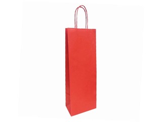 Paper bag with twisted handle for bottles, kraft paper, red/white