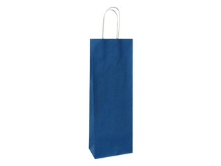 Paper gift bag with twisted handle for bottles 140x80x390mm, blue
