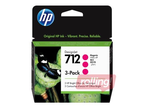 Tintes kasete HP 712, fuksīna sarkana, 3 x 29ml