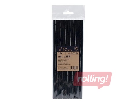 Cocktail straws, paper, black, 25 cm ø8 mm, 12 pcs.