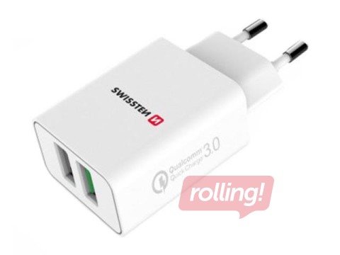 Võrgulaadija Swissten Premium 2x USB / QC3.0 23W, valge