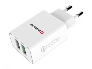 Võrgulaadija Swissten Premium 2x USB / QC3.0 23W, valge